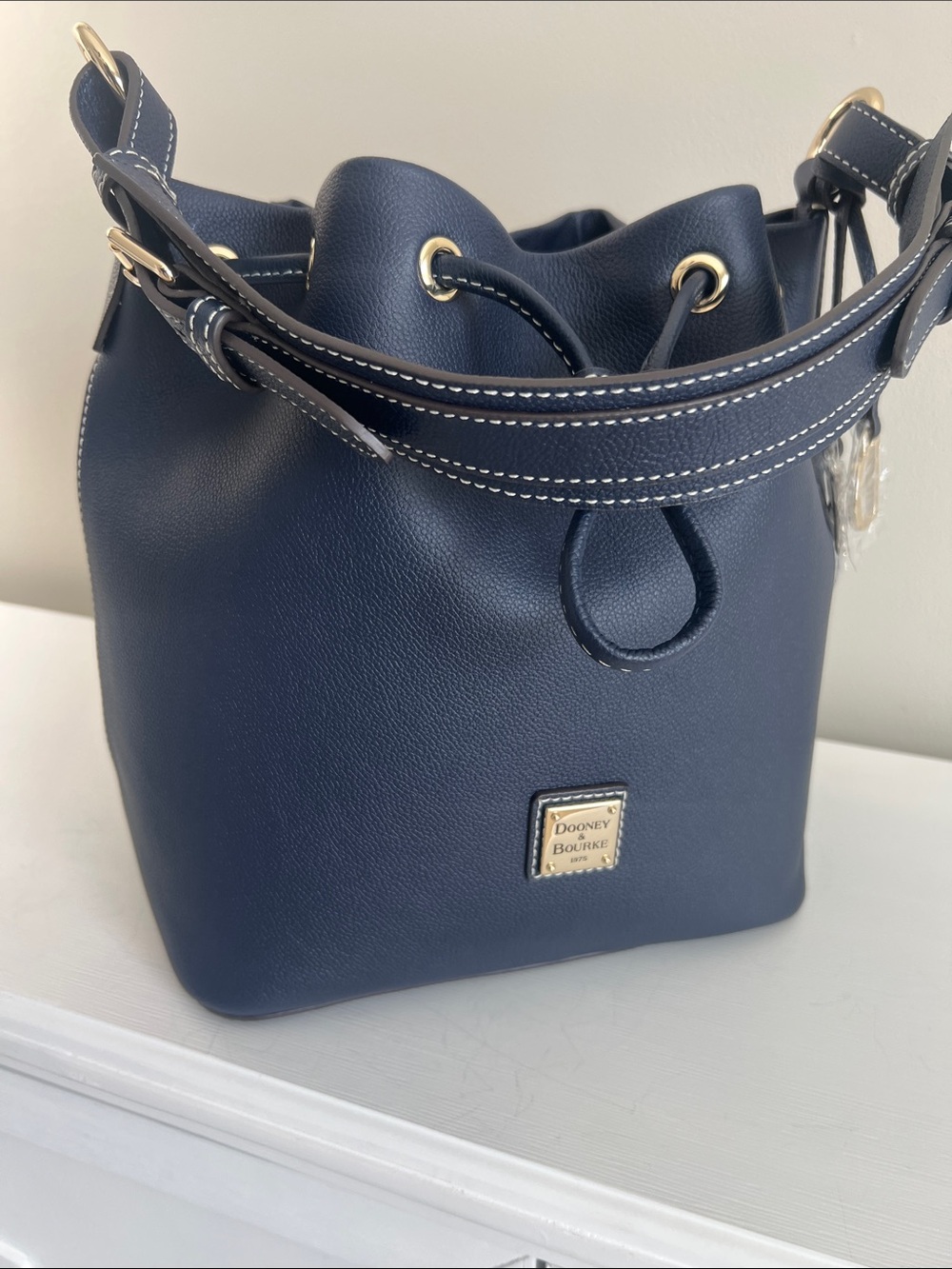 Dooney & Bourke Sorrento Leather Drawstring Navy Style # BMILA2541NVNV - Picture 4 of 11